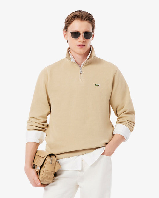 Lacoste Zippered Stand-Up Collar Cotton Sweatshirt - Millet 8XF