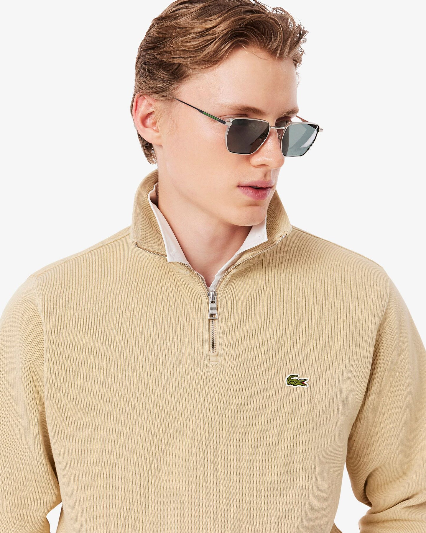 Lacoste Zippered Stand-Up Collar Cotton Sweatshirt - Millet 8XF