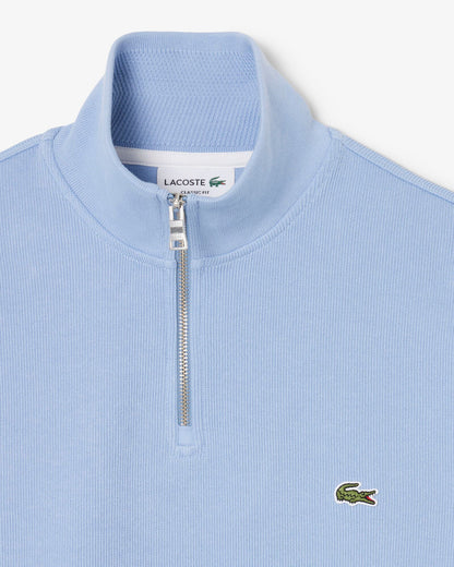 Flat lay of Lacoste Zippered Stand-Up Collar Cotton Sweatshirt in Aphylla AEY - Detail