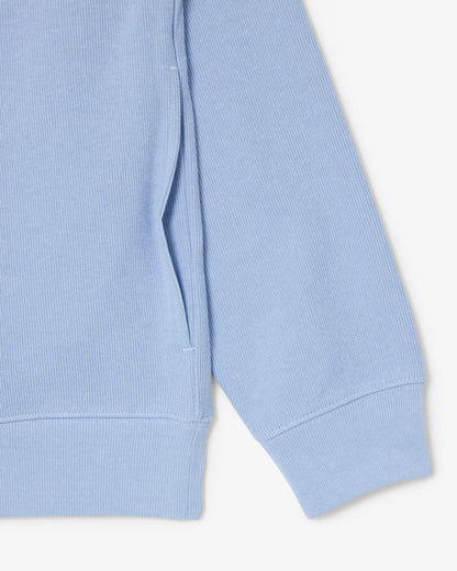 Flat lay of Lacoste Zippered Stand-Up Collar Cotton Sweatshirt in Aphylla AEY - Sleeve Detail