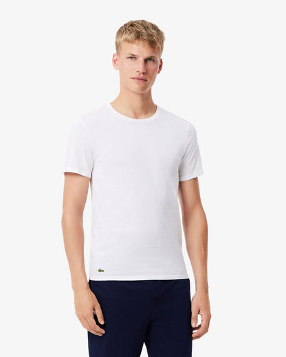 Lacoste Mens 3-Pack Plain Mens T-Shirts - White 001