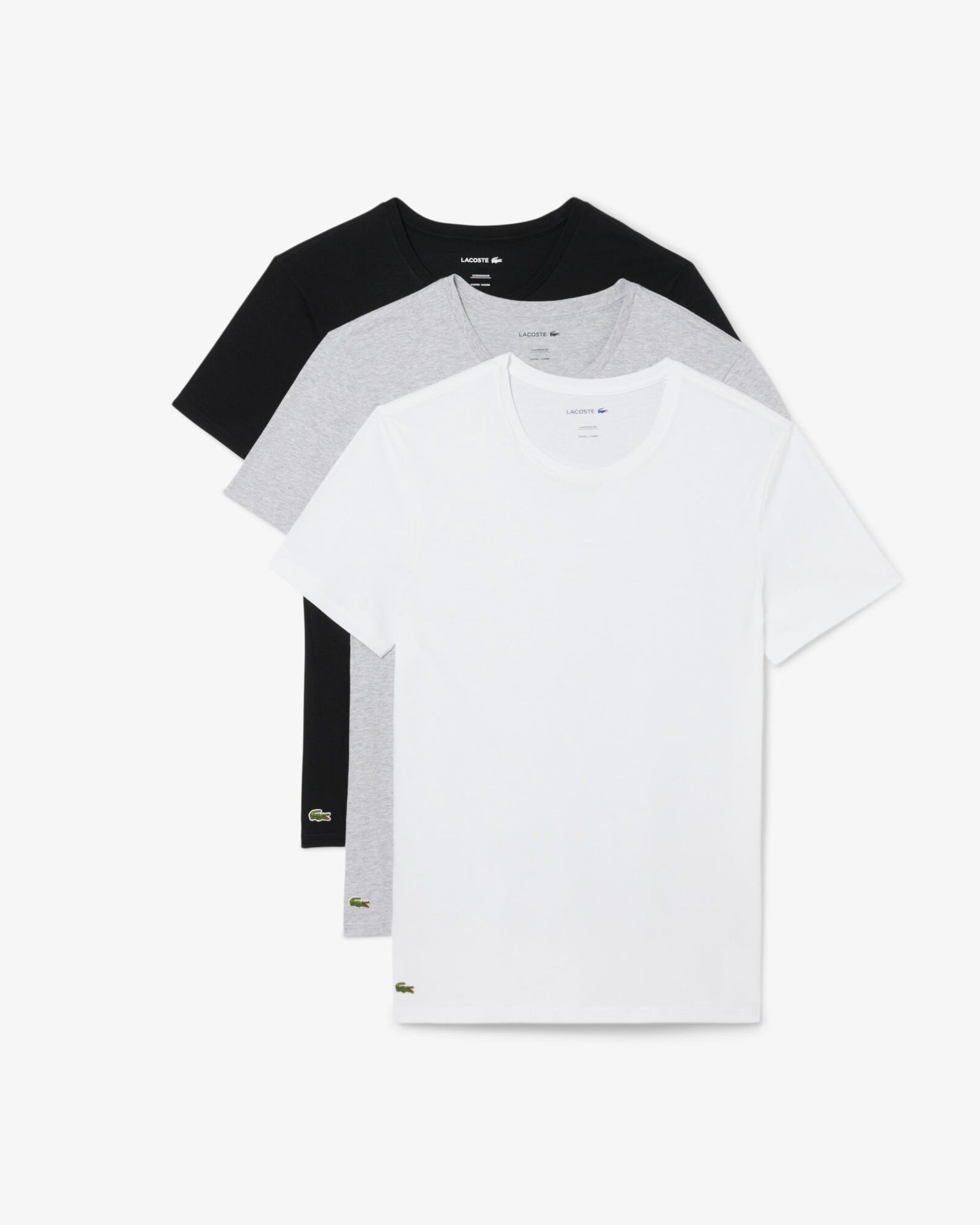 Lacoste Mens 3-Pack Plain Mens T-Shirts - White/Silver Chine-Black BXY | CHO | Designer Mens Short Sleeve T-Shirts & Tops
