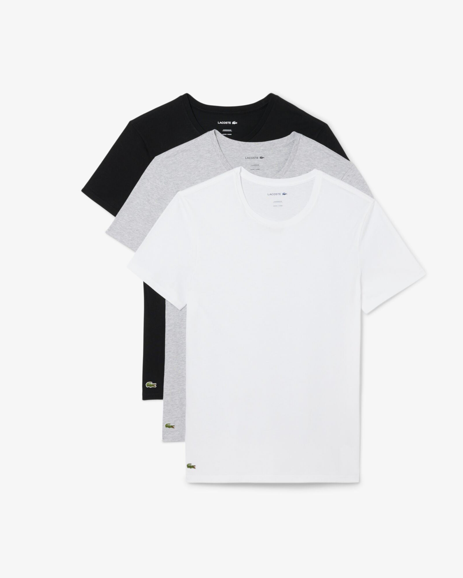 Lacoste Mens 3-Pack Plain Mens T-Shirts - White/Silver Chine-Black BXY | CHO | Designer Mens Short Sleeve T-Shirts & Tops