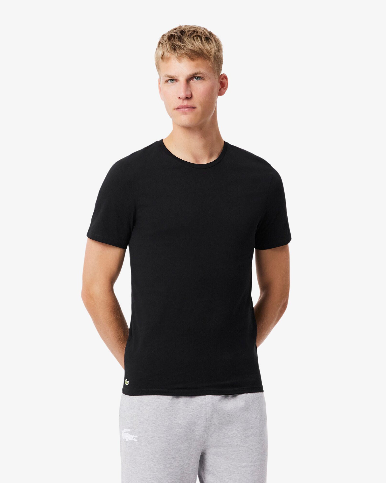 Lacoste Mens 3-Pack Plain Mens T-Shirts - White/Silver Chine-Black BXY | CHO | Designer Mens Short Sleeve T-Shirts & Tops