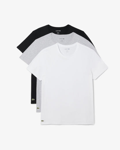 Lacoste 3-Pack Cotton Crew Neck Mens T-Shirts - White/Silver Chine-Black BXY