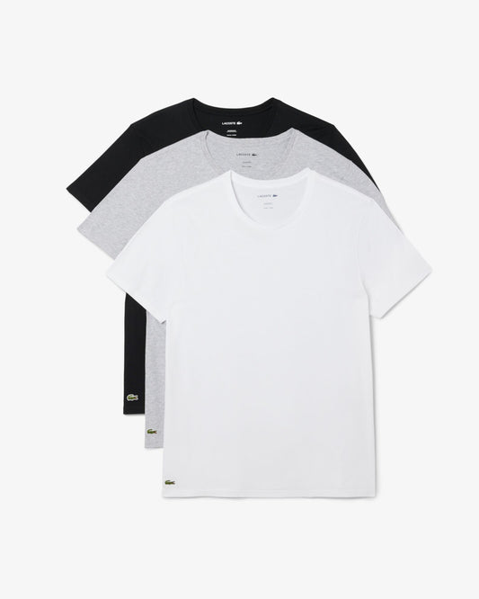 Lacoste 3-Pack Cotton Crew Neck Mens T-Shirts - White/Silver Chine-Black BXY