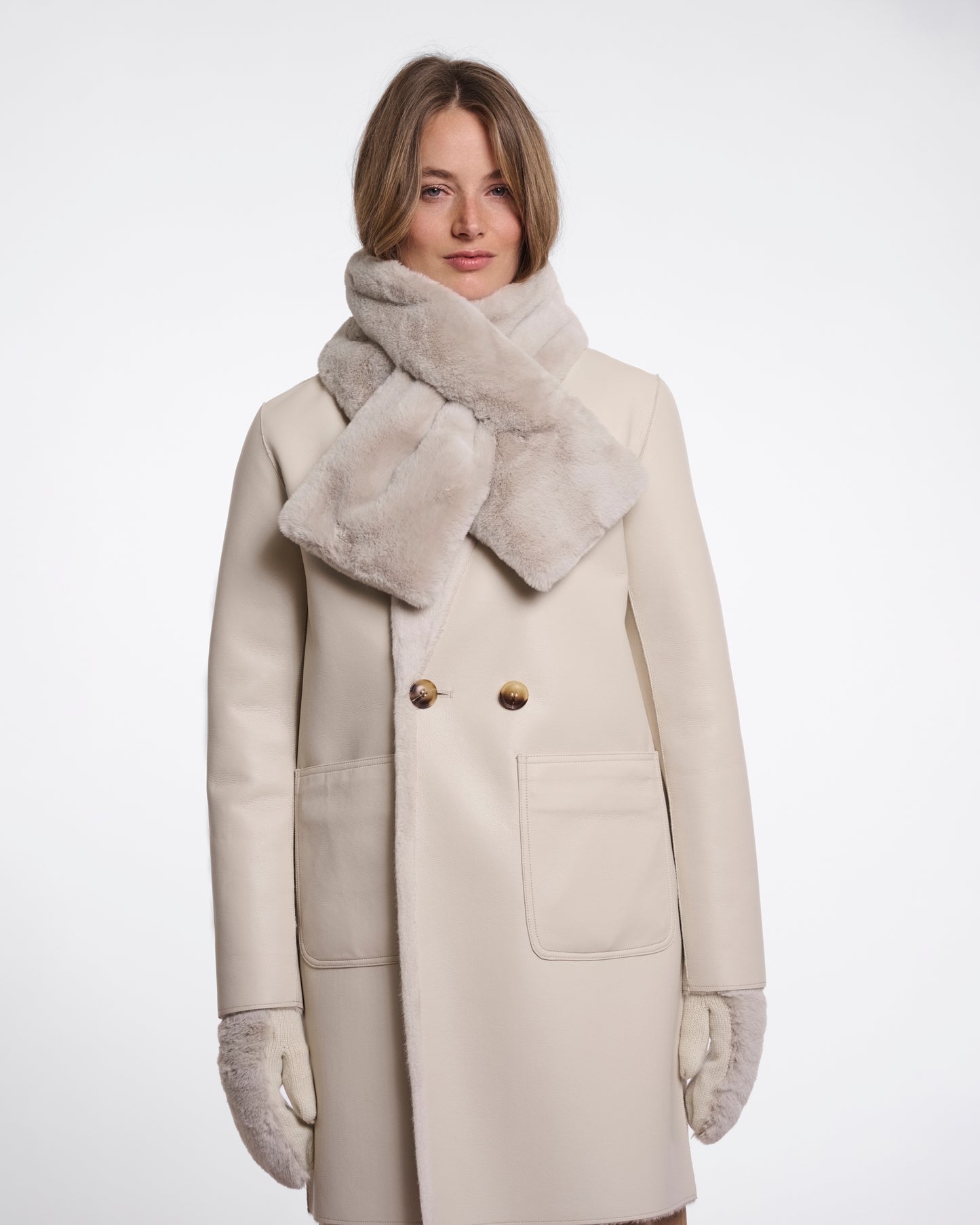Rino & Pelle Stip Womens Faux Fur Scarf - Birch