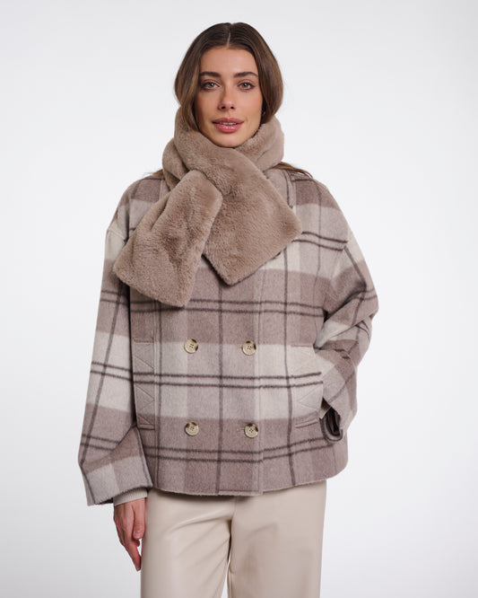 Rino & Pelle Stip Womens Faux Fur Scarf - Mocha Latte