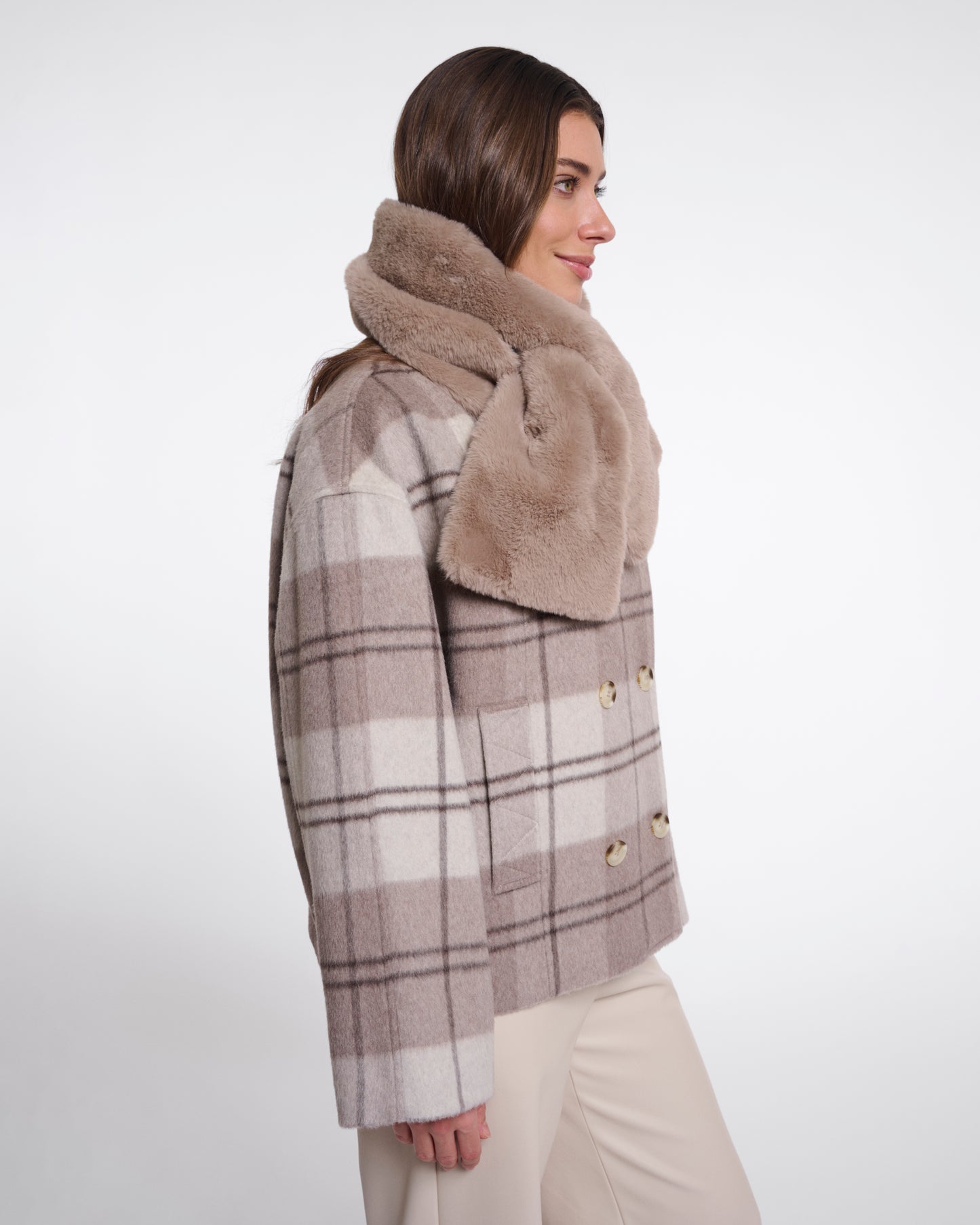 Rino & Pelle Stip Womens Faux Fur Scarf - Mocha Latte | CHO | Designer Womens Faux fur scarf