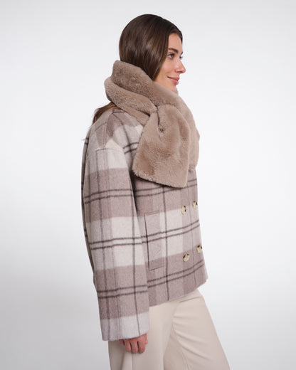 Rino & Pelle Stip Womens Faux Fur Scarf - Mocha Latte | CHO | Designer Womens Faux fur scarf