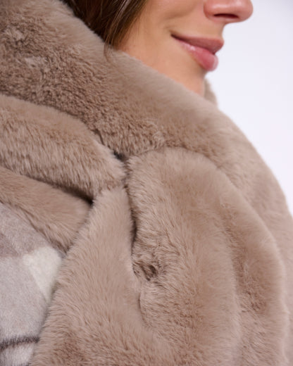Rino & Pelle Stip Womens Faux Fur Scarf - Mocha Latte | CHO | Designer Womens Faux fur scarf
