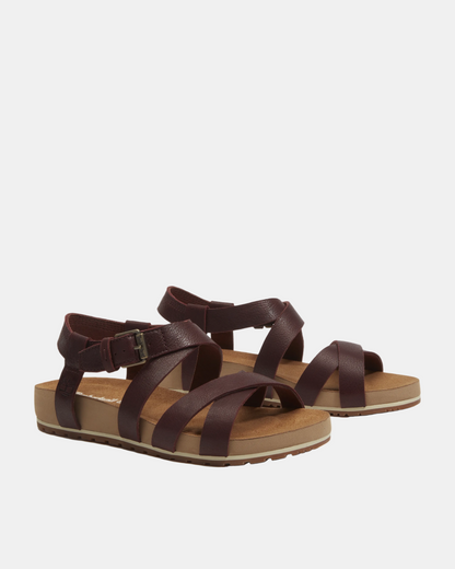 Timberland Malibu Waves Cross Strap Full Grain Leather Womens Sandals - Burgundy | CHO | Designer Womens Flat Sandals
