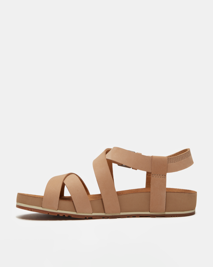 Timberland Malibu Waves Cross Strap Nubuck Womens Sandals - Mid Beige | CHO | Designer Womens Flat Sandals