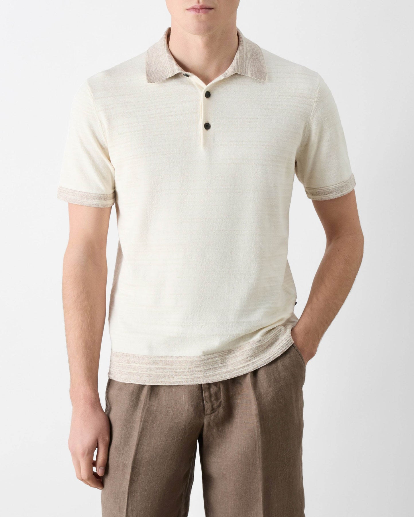 Oliver Sweeney Bassett Mens Knitted Polo Shirt - Off White