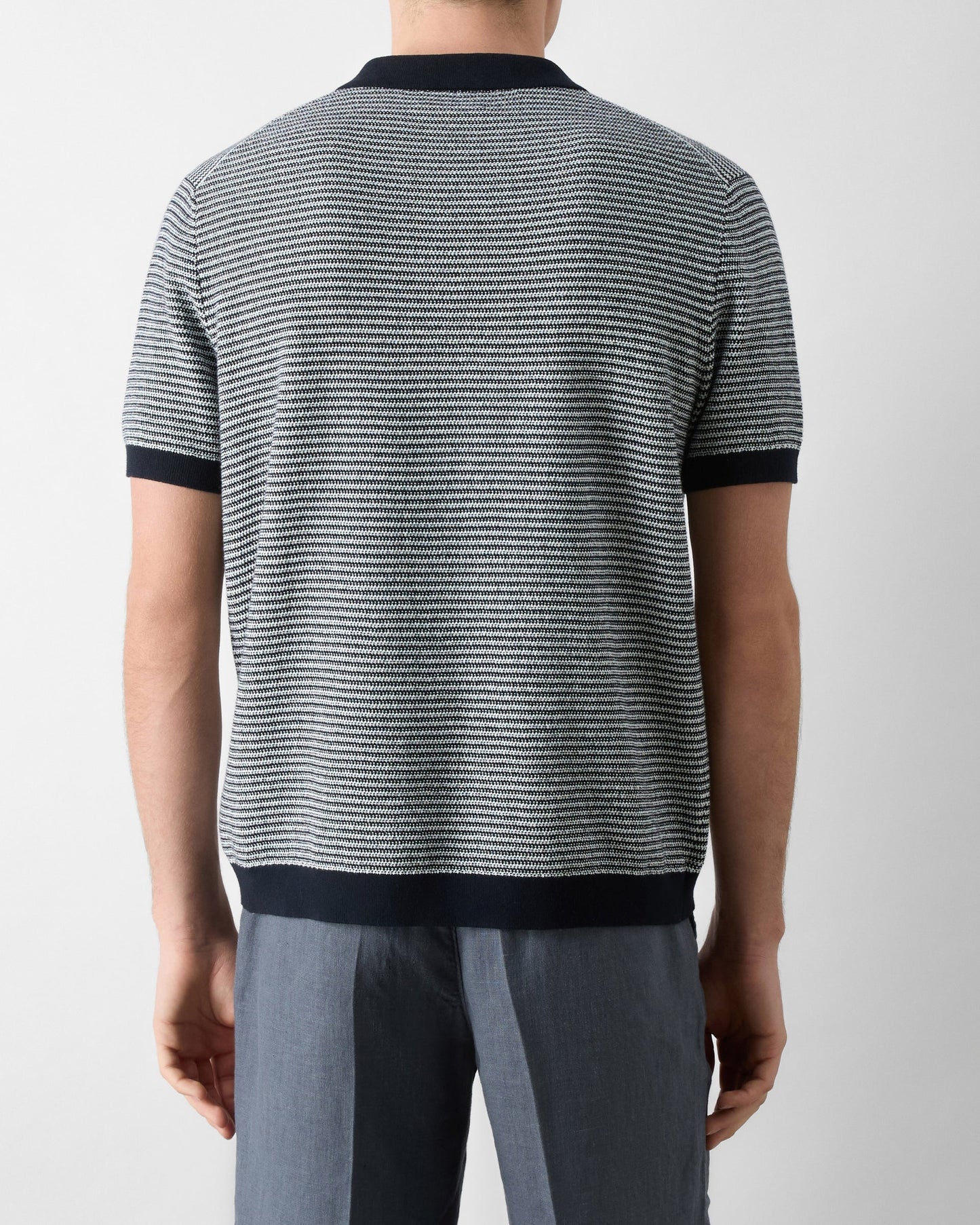 Oliver Sweeney Hessle Mens Knitted Cotton Short-Sleeved Shirt - Navy/Ecru