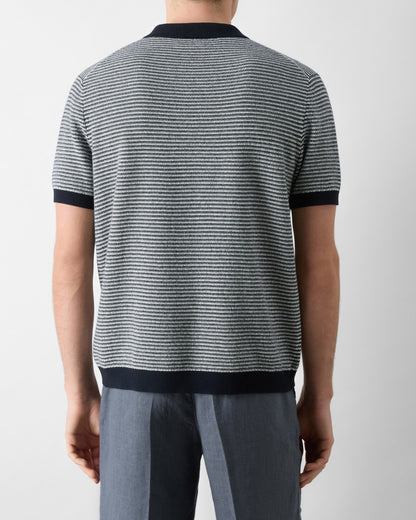 Oliver Sweeney Hessle Mens Knitted Cotton Short-Sleeved Shirt - Navy/Ecru