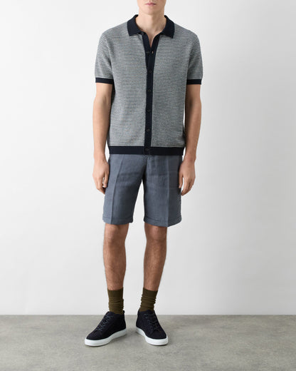 Oliver Sweeney Hessle Mens Knitted Cotton Short-Sleeved Shirt - Navy/Ecru