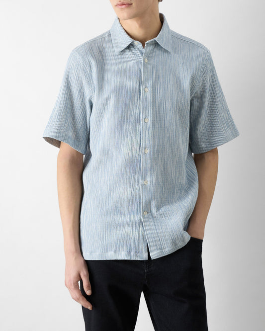 Oliver Sweeney Somerton Mens Striped Linen Shirt - Fine Blue Stripe