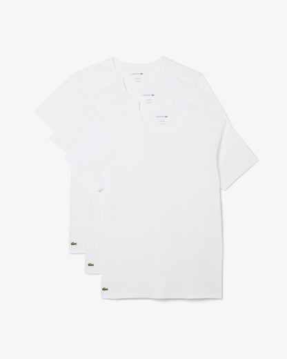 Lacoste 3-Pack Cotton Crew Neck Mens T-Shirts - White 001