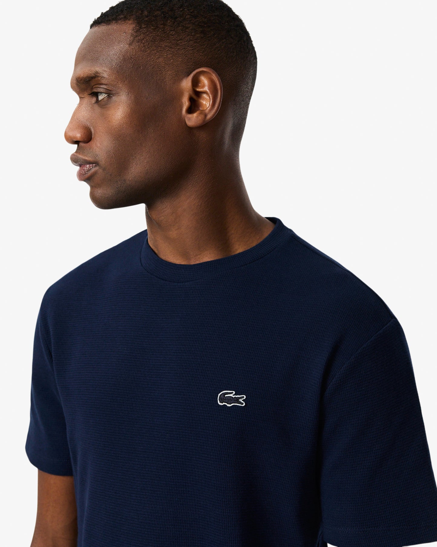 Lacoste Waffled Cotton Mens Loungewear T-Shirt - Navy Blue 166
