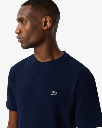 Lacoste Waffled Cotton Mens Loungewear T-Shirt - Navy Blue 166