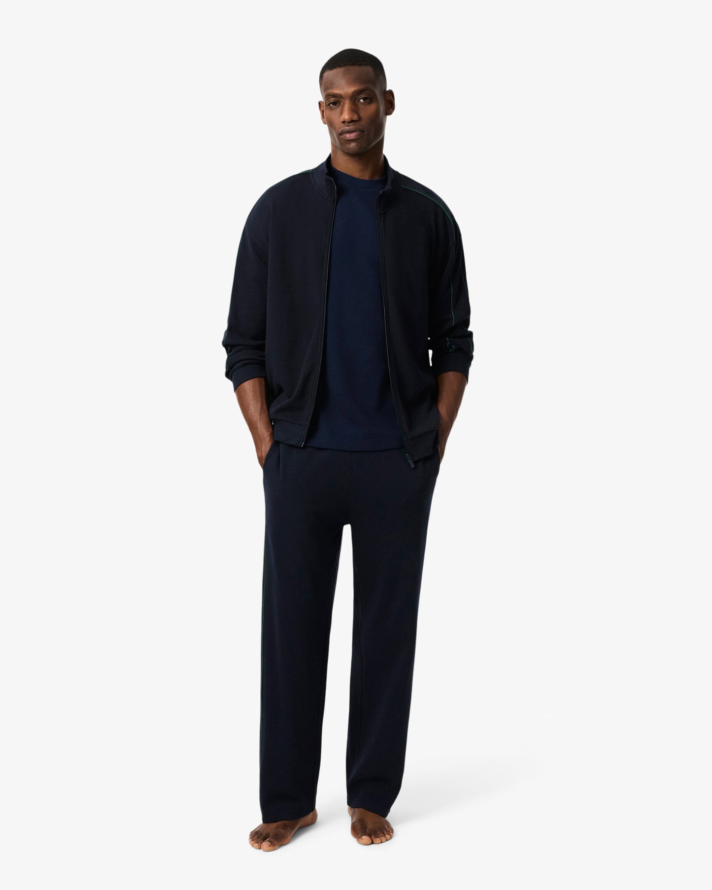 Lacoste Waffled Cotton Mens Loungewear T-Shirt - Navy Blue 166
