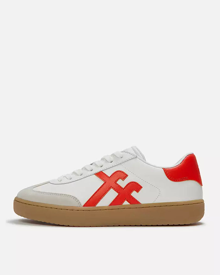 FitFlop Womens The Dash T-Toe Leather Trainers - Urban White/Rich Red E06 | CHO | Designer Womens Trainers