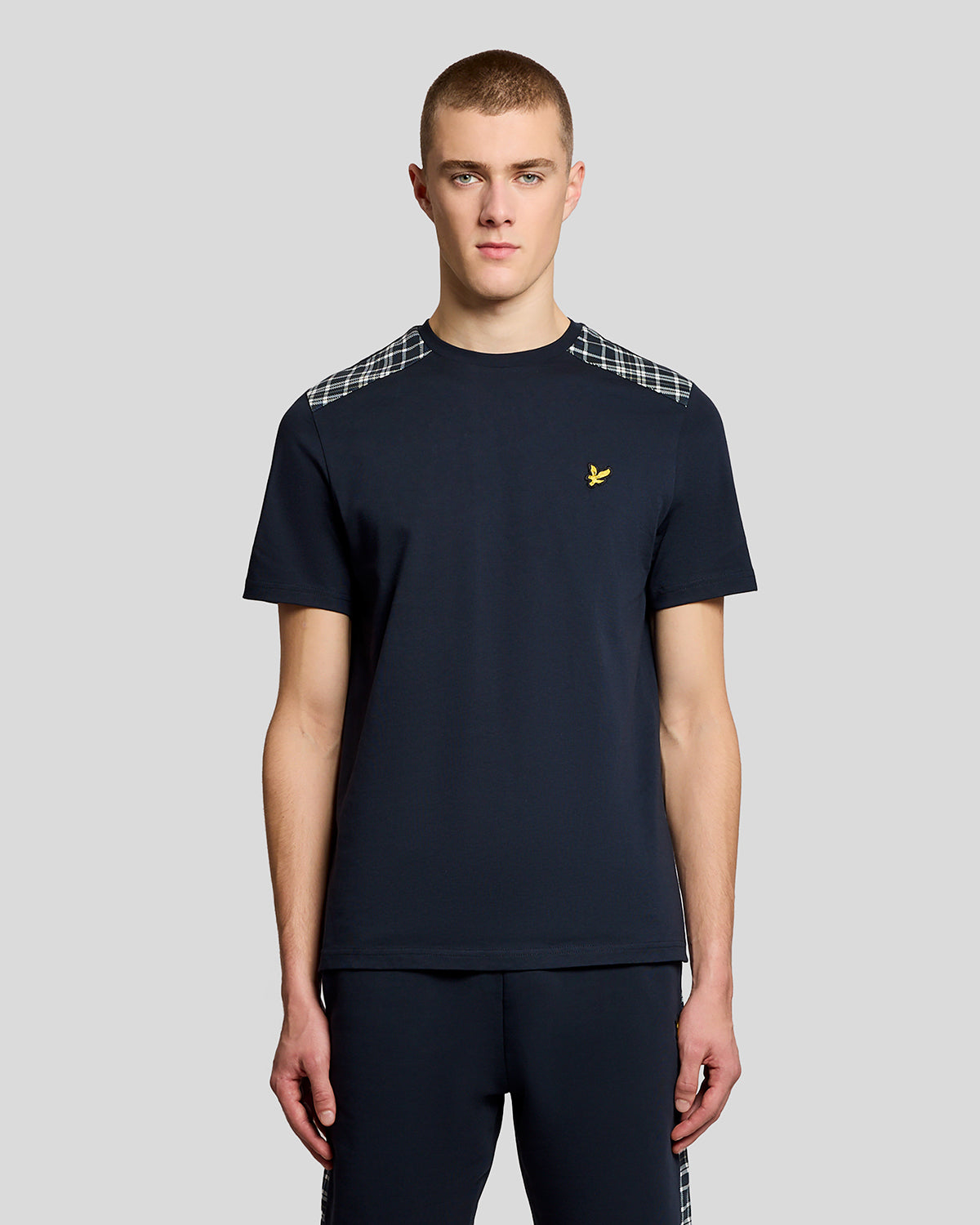 Lyle & Scott Check Panelled Mens T-Shirt - Z271 Dark Navy