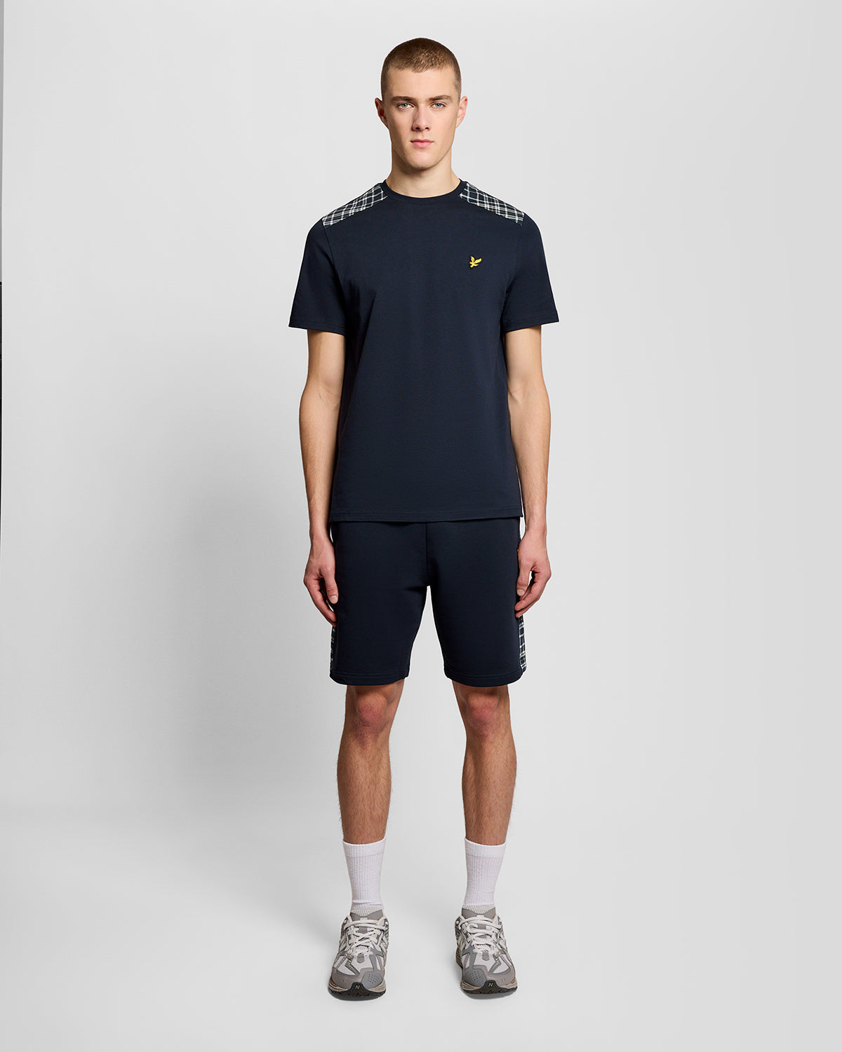 Lyle & Scott Check Panelled Mens T-Shirt - Z271 Dark Navy