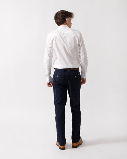 back of a Model wearing a Ted Baker Baxters Mens Long Sleeve Slim Stretch Shirt in White