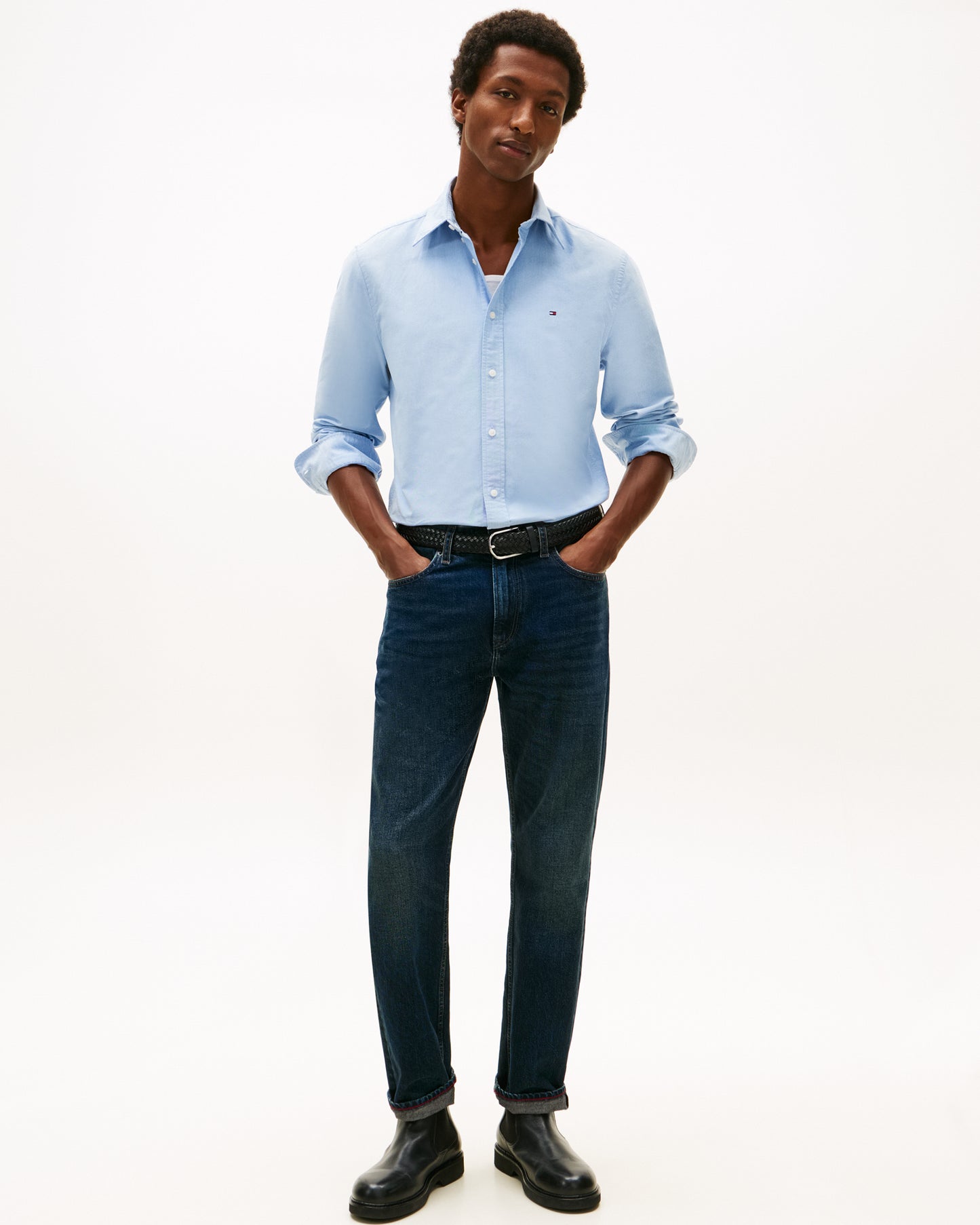 Tommy Hilfiger Solid Heritage Mens Long Sleeve Oxford Shirt - Shirt Blue