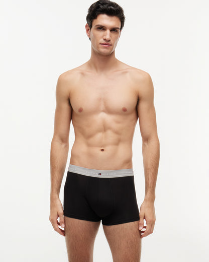Tommy Hilfiger 3 - Pack Logo Waistband Mens Trunks - Grey Heather/Black/White | CHO | Designer Mens Underwear