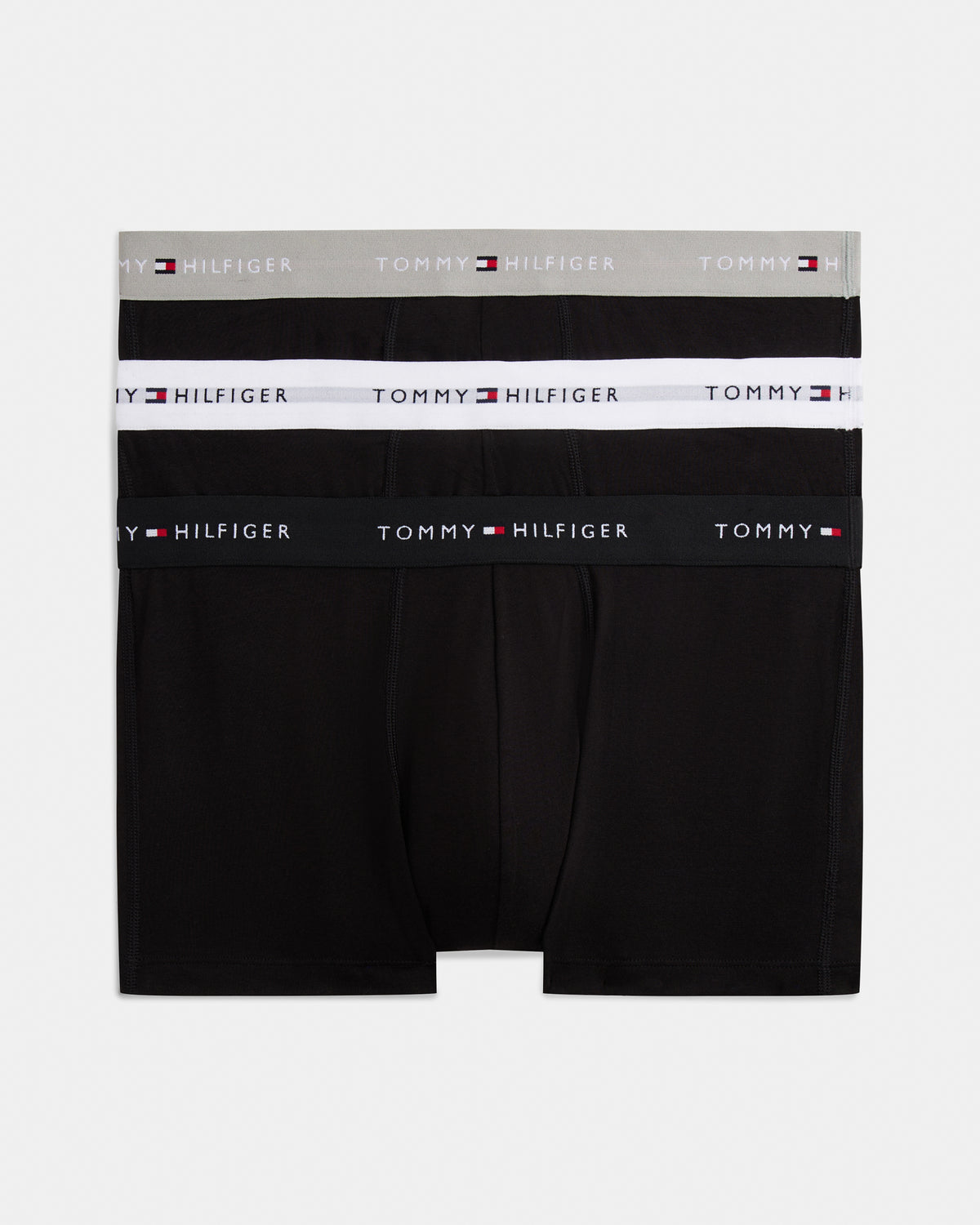 Tommy Hilfiger 3 - Pack Logo Waistband Mens Trunks - Grey Heather/Black/White | CHO | Designer Mens Underwear