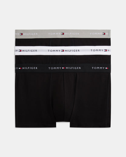 Tommy Hilfiger 3 - Pack Logo Waistband Mens Trunks - Grey Heather/Black/White | CHO | Designer Mens Underwear