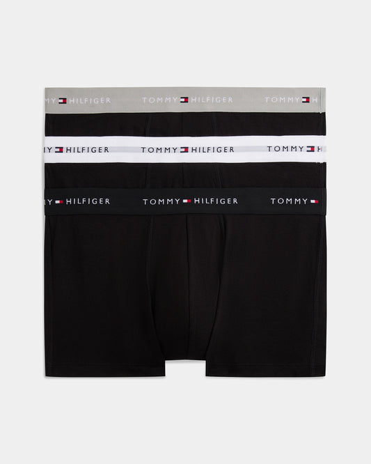 Tommy Hilfiger 3 - Pack Logo Waistband Mens Trunks - Grey Heather/Black/White | CHO | Designer Mens Underwear