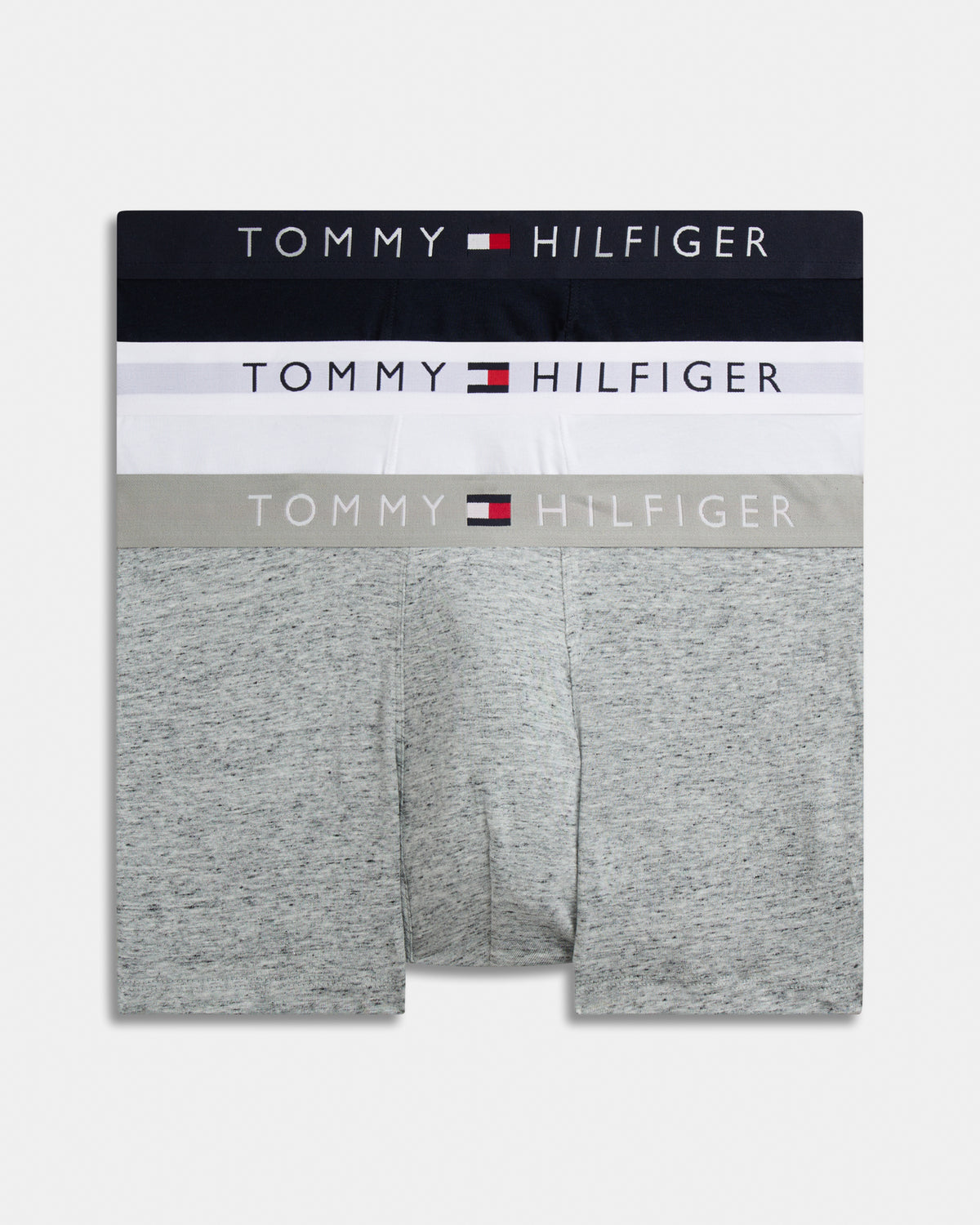 Tommy Hilfiger 3 Pack Waistband Mens Trunks - Grey Heather/White/Desert Sky | CHO | Designer Mens Underwear