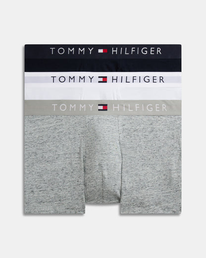 Tommy Hilfiger 3 Pack Waistband Mens Trunks - Grey Heather/White/Desert Sky | CHO | Designer Mens Underwear