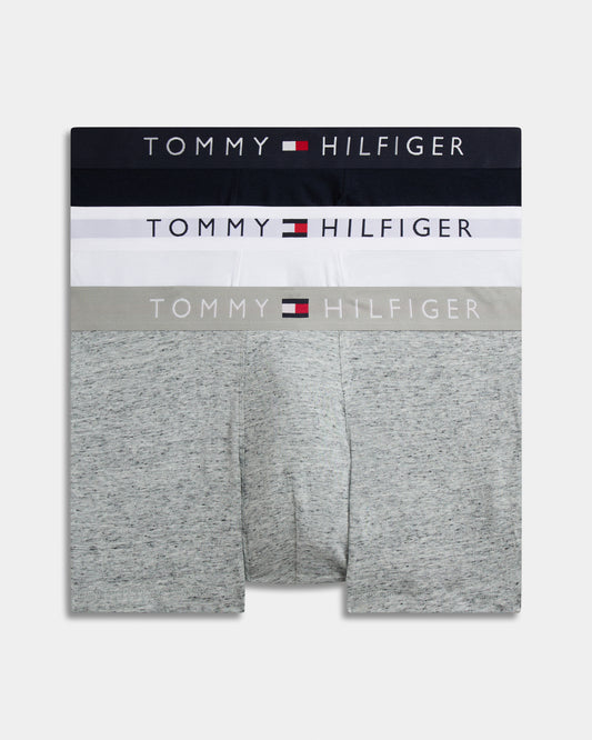 Tommy Hilfiger 3 Pack Waistband Mens Trunks - Grey Heather/White/Desert Sky | CHO | Designer Mens Underwear