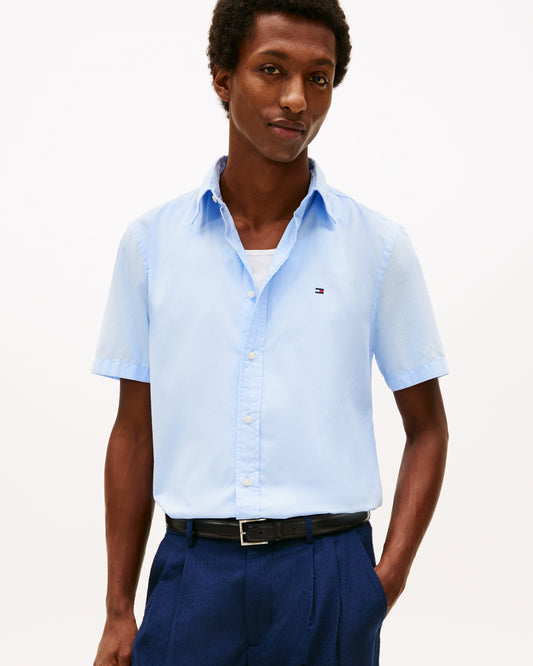 Tommy Hilfiger Core Flex Poplin Solid Mens Short Sleeve Shirt - Sweet Blue