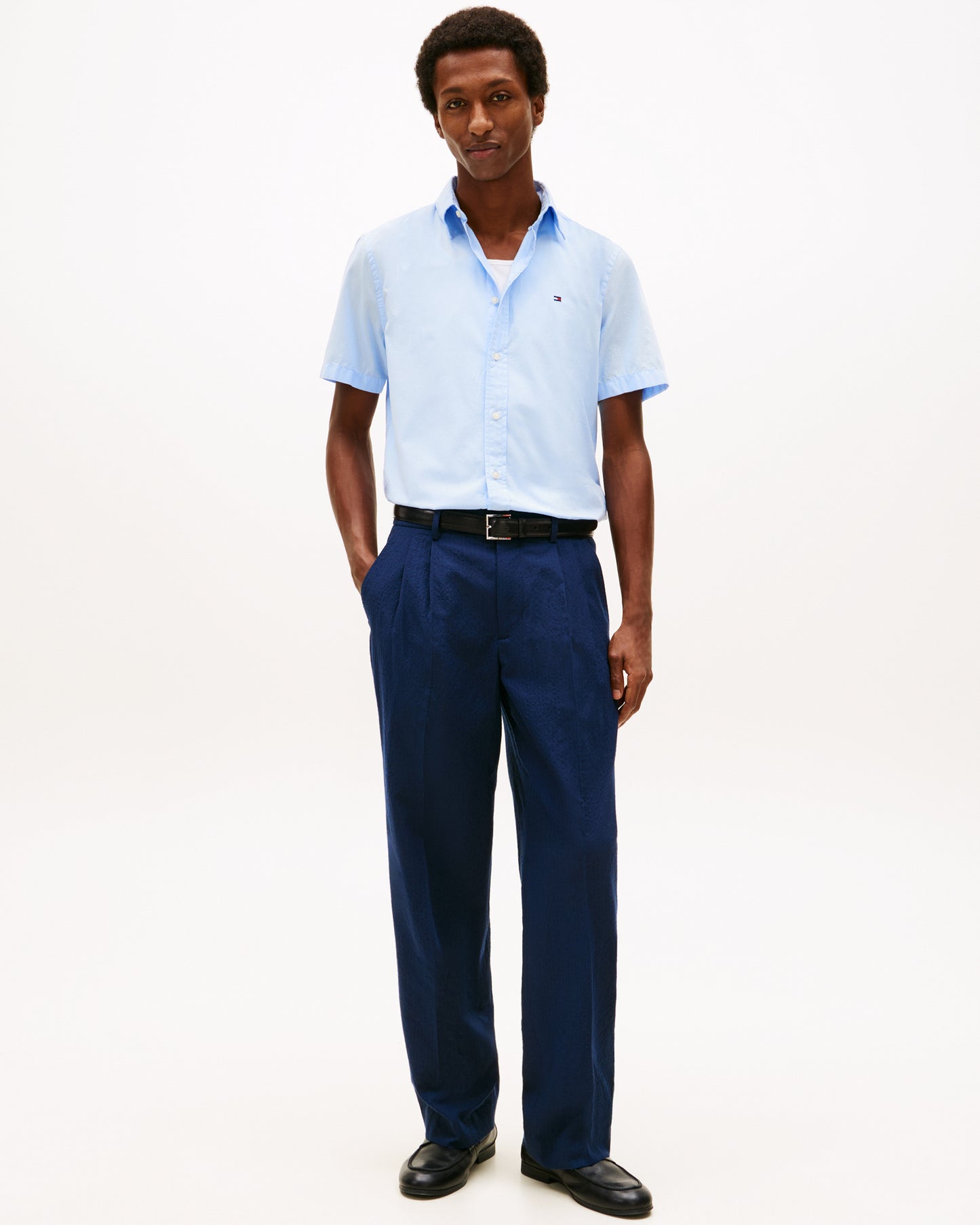 Tommy Hilfiger Core Flex Poplin Solid Mens Short Sleeve Shirt - Sweet Blue