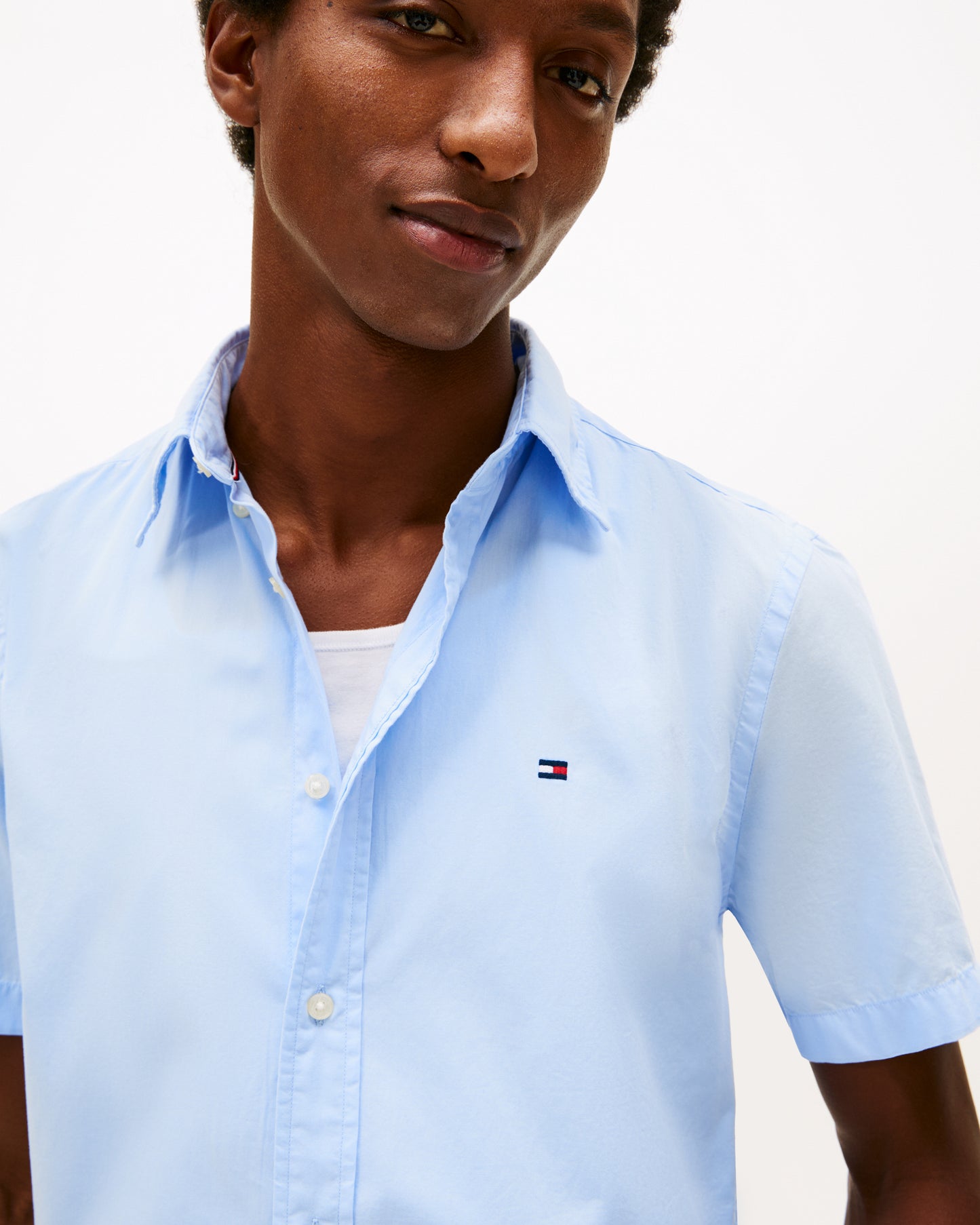 Tommy Hilfiger Core Flex Poplin Solid Mens Short Sleeve Shirt - Sweet Blue