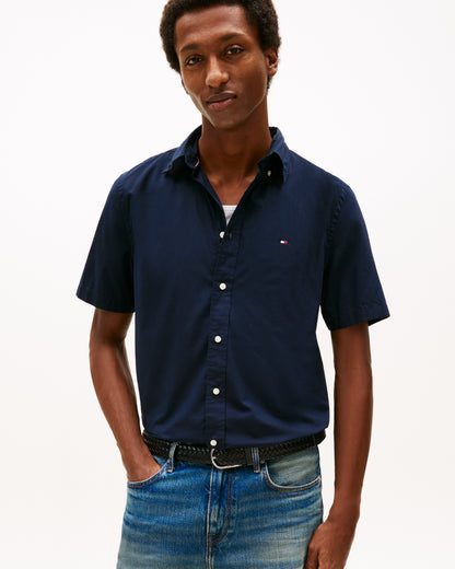 Tommy Hilfiger Core Flex Poplin Solid Mens Short Sleeve Shirt - Navy Blue
