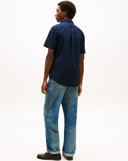 Tommy Hilfiger Core Flex Poplin Solid Mens Short Sleeve Shirt - Navy Blue