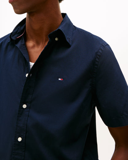 Tommy Hilfiger Core Flex Poplin Solid Mens Short Sleeve Shirt - Navy Blue
