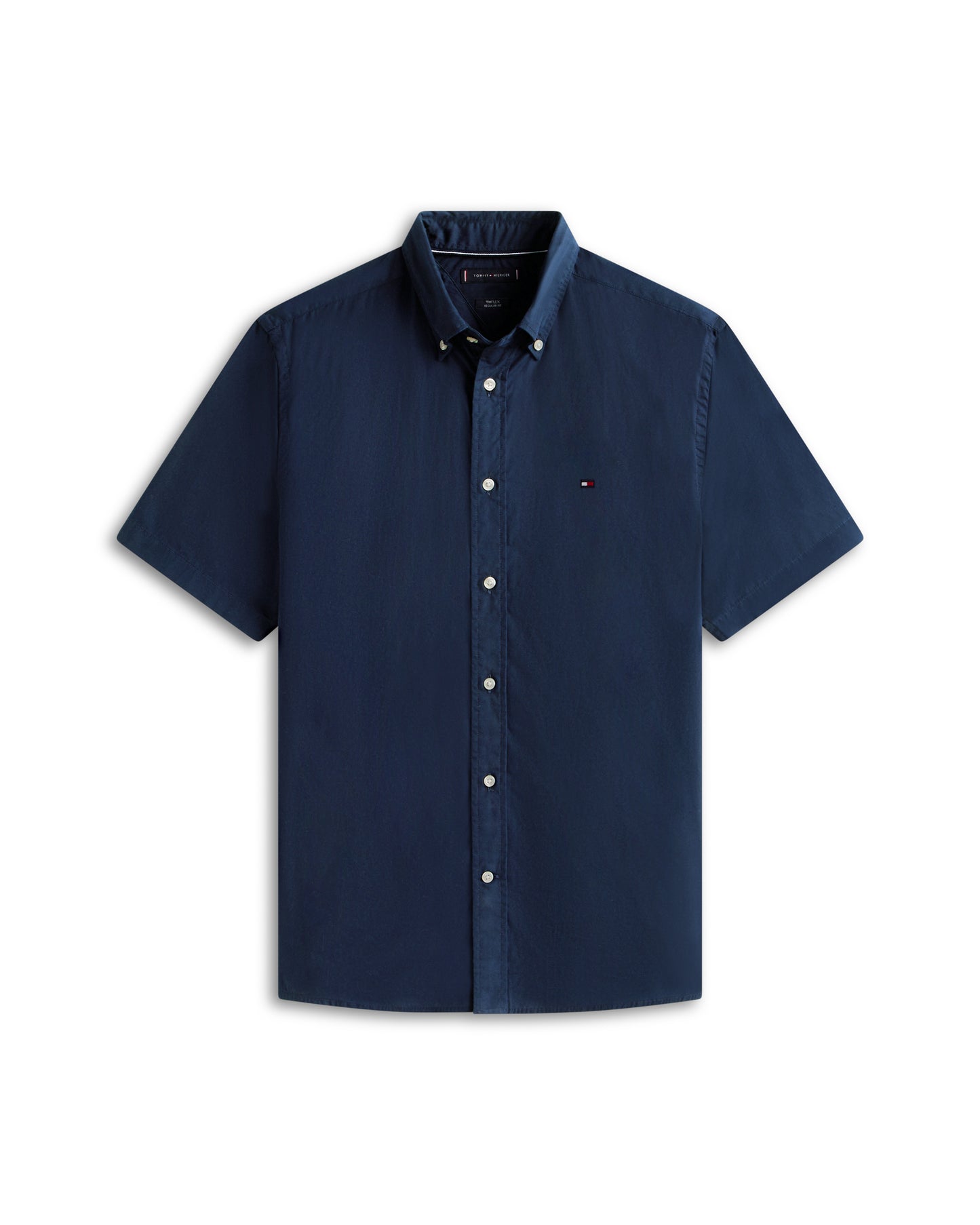 Tommy Hilfiger Core Flex Poplin Solid Mens Short Sleeve Shirt - Navy Blue