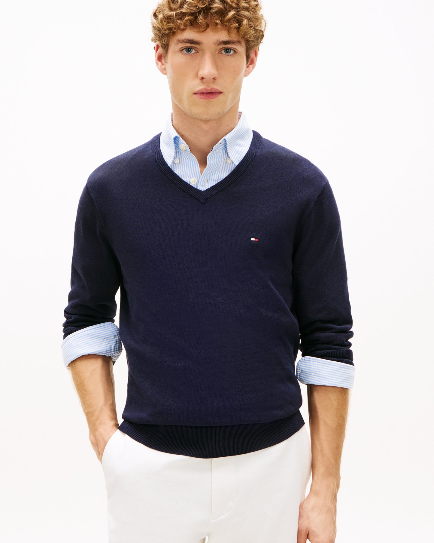 Tommy Hilfiger Essential Cotton Mens Quarter-Zip Jumper - Desert Sky