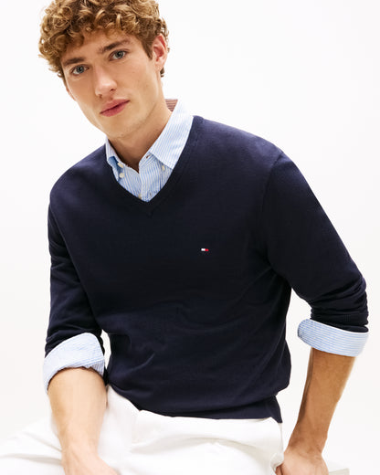 Tommy Hilfiger Essential Cotton Mens Quarter-Zip Jumper - Desert Sky