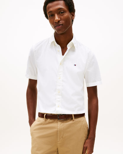 Tommy Hilfiger Core Flex Poplin Solid Mens Short Sleeve Shirt - Optic White