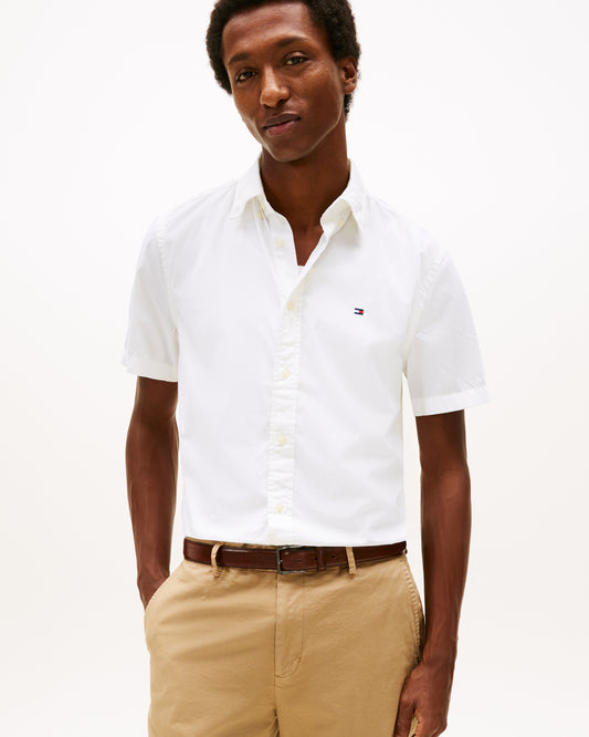 Tommy Hilfiger Core Flex Poplin Solid Mens Short Sleeve Shirt - Optic White