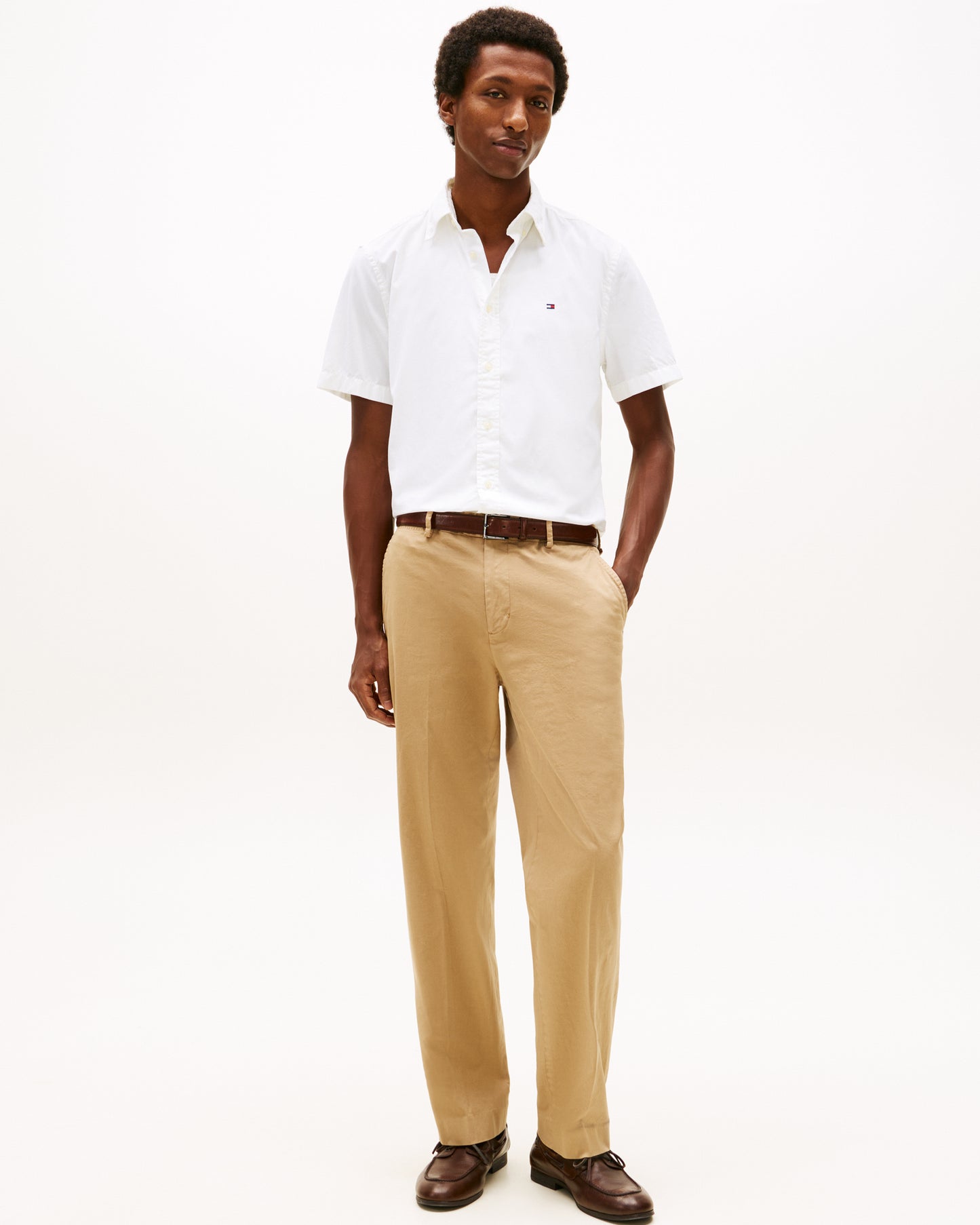 Tommy Hilfiger Core Flex Poplin Solid Mens Short Sleeve Shirt - Optic White